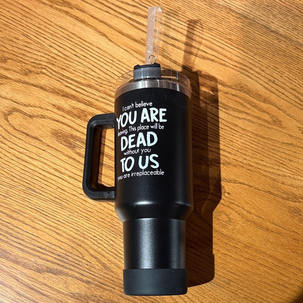 Coworker Departure Black Travel Mug with Clear Straw